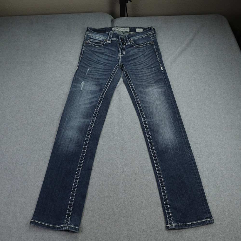 BKE Jeans Women 25 Blue Low Rise Slim Distressed Addison Crop‎ Thick Stitch